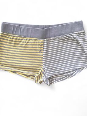 Striped Cotton Boyshorts - Yellow & Gray